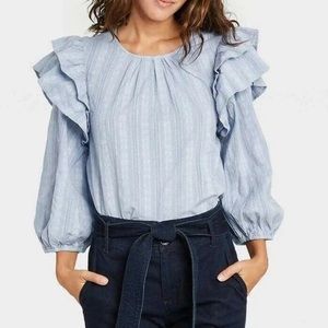 Universal Thread Women's Ruffle 3/4 Sleeve Blouse